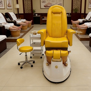 Luxury Grey <b>Pedicure</b> Chair with Wooden Foot Tub, Salon Nail Chair <b>Set</b> with Stool & Cart - Product Image 4