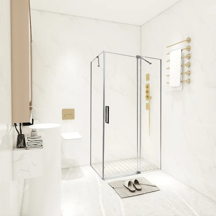 304สแตนเลสสี่เหลี่ยมผืนผ้า Frameless มุมบานพับประตูห้องอาบน้ำที่มีการสนับสนุนบาร์
