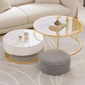 Juego de Mesas de Centro Nórdicas Modernas para Sala de Estar con Patas Doradas, Cubierta de Mármol y Gabinetes de Almacenamiento, <span class=keywords><strong>Muebles</strong></span> de Vidrio para el Hogar - Product Image 3