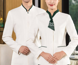 OEM sergé manches longues hôtel femmes réceptionniste femme de ménage uniformes <span class=keywords><strong>restaurant</strong></span> hommes veste de chef pour la cuisine - Product Image 5