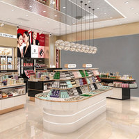 Meuble de présentation de maquillage élégant en bois, présentoir autoportant pour boutique de cosmétiques, idéal pour l'aménagement intérieur de magasins de luxe K-beauty