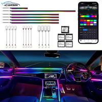 ICarsin - Lumière ambiante intérieure de voiture universelle 12V 6W LED avec 64 couleurs dynamiques, contrôle par application, kit de lumière ambiante universelle