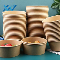 Bol en papier kraft jetable compostable sans BPA avec couvercle, forme ronde, pour collations, artisanat, restauration, impression de logo personnalisée