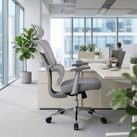 Chaise de bureau ergonomique moderne en maille avec accoudoirs et appuie-tête 3D réglables, base coulissante - Usage commercial