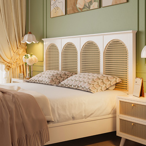 French Style Cream Solid Wood Rattan <b>Bed</b> 1.8M <b>Double</b> Platform <b>Bed</b> For Bedroom - Product Image 1