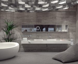 Tocador de baño de madera maciza de lujo con espejo de media luna y lavabo para baños de hotel - Product Image 5