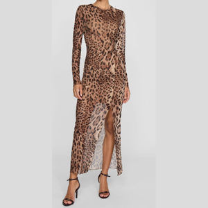 Maxi abito da donna a manica lunga <span class=keywords><strong>con</strong></span> stampa leopardata e <span class=keywords><strong>spacco</strong></span> anteriore - Product Image 5