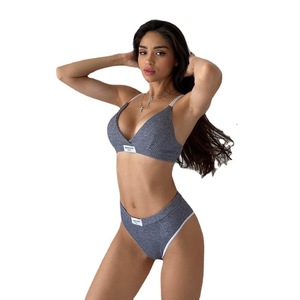 Conjunto de <span class=keywords><strong>Bikinis</strong></span> con correa de aro caliente, traje de baño de dos piezas para <span class=keywords><strong>mujer</strong></span>, traje de baño con correa de aro, Micro Sexy traje de baño, ropa de playa negra sólida - Product Image 5