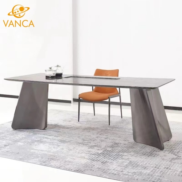 Vanca USA Drop Shipping in Stock Modern Luxury Sintered Stone Dinner Room Designer Rectangle 6 Seater Marble Dining Table