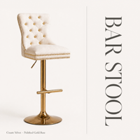 Tabouret de bar de luxe en velours, capitonné, pivotant, avec base en métal doré pour îlot de cuisine et bar à domicile