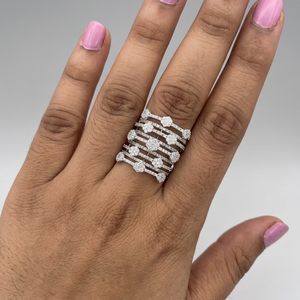 Anillo de Oro de 14K con Diamantes Cultivados en Laboratorio, Multilínea, Certificado, con Engaste de Bisel, Corte de Diamante, Regalo de Boda o Compromiso, Joyería de Moda - Product Image 1