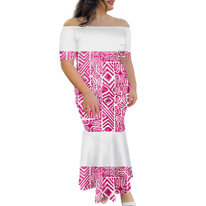 Vestido de <span class=keywords><strong>Talla</strong></span> Grande 8XL para Mujer, Estilo Seda de Leche, Hombros Descubiertos, Diseño Personalizado Polinesio Samoano, Vestido de Lujo con Cola de Pez y Un Solo Hombro - Product Image 1