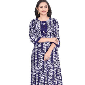 Direct manufacturer kiran nexus navy blue printed kurta and pant <b>set</b> eco friendly wholesale sizes s to 3xl - Product Image 1