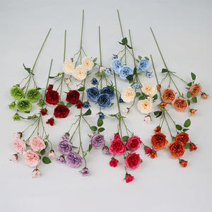 인공 오스틴 장미 줄기 실크 오스틴 장미 꽃 7 헤드 가짜 꽃 꽃다발 줄기 홈 웨딩 장식 - Product Image 1