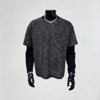 Felpa Pullover Unisex a Doppio Strato con Effetto Strappato, Stile Streetwear Scuri Tonalità, Vestibilità Rilassata, Maniche Lunghe, per Inizio Autunno, Stile Old Money