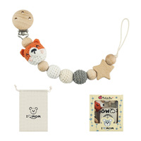 Chaîne de sucette en bois DIY pour bébé, motif animal de dessin animé, attache de sucette apaisante unisexe
