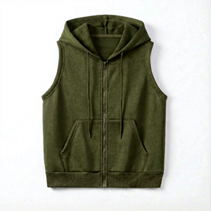Hauts sans manches à capuche zippés pour femmes, sur mesure, élégants, en mélange de coton premium, coupe classique, prix de gros - Product Image 1