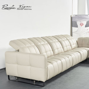 Canapé inclinable massant moderne en cuir véritable avec 6 places extensibles et cadre métallique trois places - Product Image 2