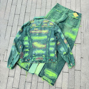 YSJY服装制造商定制运动服酸洗复古撕裂2件套男士牛仔裤夹克男士牛仔套装 - Product Image 6