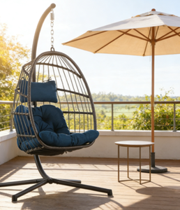 La dernière balançoire en rotin, un fauteuil <span class=keywords><strong>suspendu</strong></span> en forme d'œuf pour la cour et le jardin, livré avec un coussin et un housses d'extérieur - Product Image 1