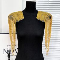 Épaulette noire à pampilles, chaînes et sequins pour robes de mariée et costumes de spectacle, en polyester brodé or, tendance et à la mode