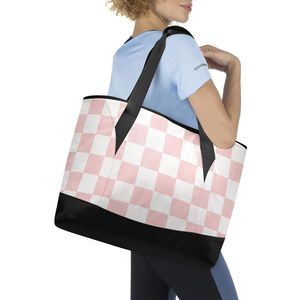 Sac isotherme de gros format à carreaux roses grande capacité pour femmes, idéal pour le déjeuner, les courses et les activités de plein air - Product Image 5