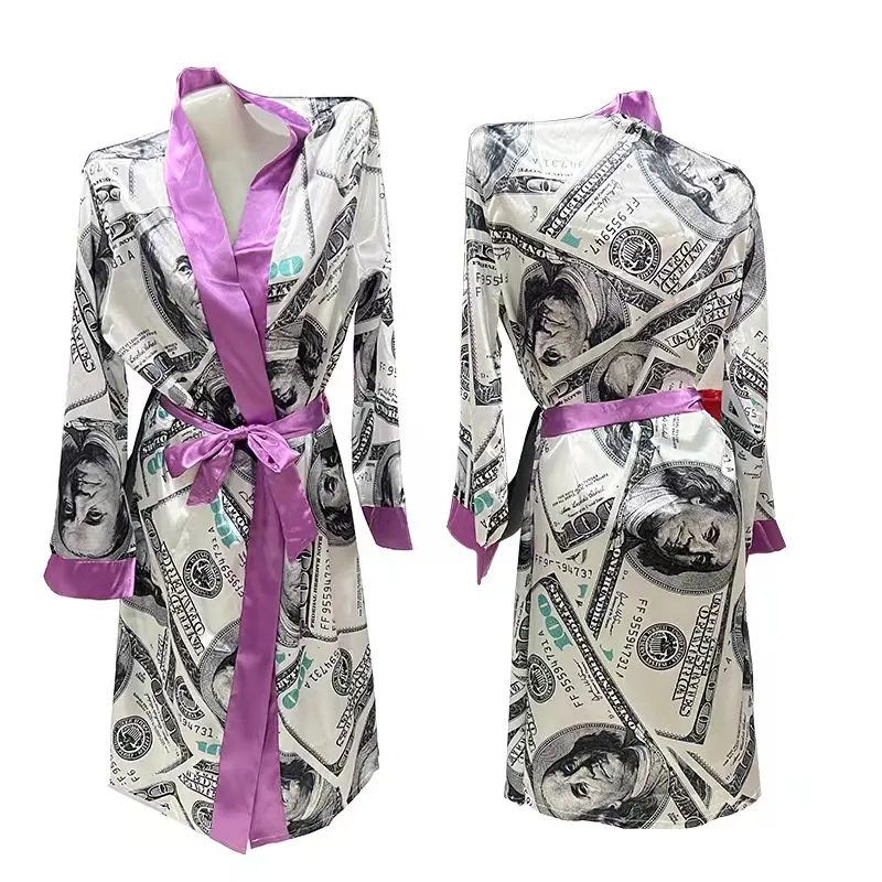 Luxury Bath Women Money Robe Silk Satin Robe Pajamas For Woman Wholesale