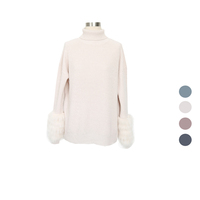Pull à col roulé pour femme Pull décontracté pour femme Pull élégant en fourrure à manches longues pour femme