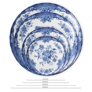 ชุดจานชามเซรามิกพอร์ซเลนขายส่ง ชุดจานอาหารค่ำจีนสีน้ำเงิน จานกลม - Product Image 2