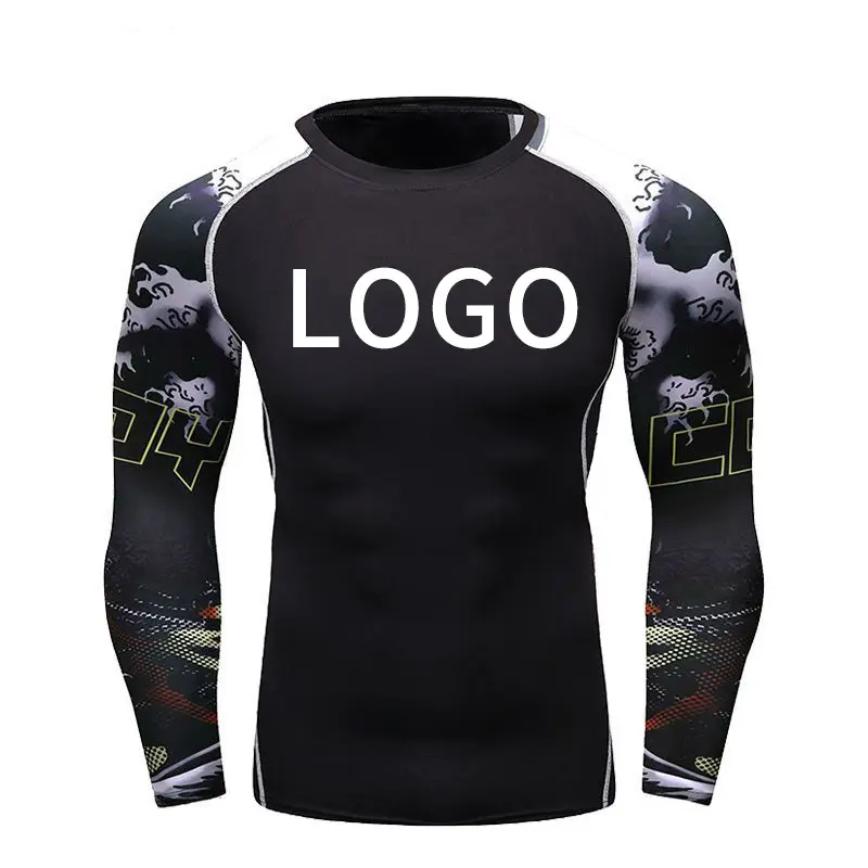 Digital Print Wear Custom ODM/OEM Mma Bjj Rashguard Long Sleeve Mens Sports T-Shirt Compression Shorts Rash Guard Fitness Wear