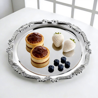 Plateau décoratif de style français rétro de luxe en acier inoxydable 304 poli miroir pour fruits, collations, desserts, gâteaux et thé