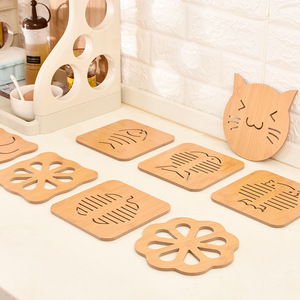 Cute Hollow Wooden Coasters Non Slip Bowl <b>Plate</b> Pot <b>Mats</b> Heat Resistant Kitchen <b>Mats</b> Irregular Flower Rectangle Square Shapes - Product Image 4