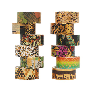 Animal Print Washi Tape 12 <b>Rolls</b> Gold Foil Leopard Pattern Craft Decor Gift <b>Wrap</b> Supplies - Product Image 1