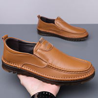 Chaussures de conduite pour hommes en cuir de vachette première couche, souples, décontractées, à enfiler, grande taille, semelle souple antidérapante