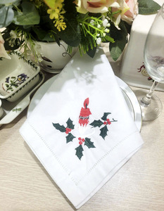 Custom Embroidered Modern Square Red Mistletoe <b>Christmas</b> Dinner Napkins 100% Cotton Hemstitch Home & Hotel Use - Product Image 6