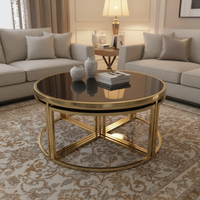Ensemble de table gigogne multifonctionnel élégant cadre géométrique en or moderne et marbre de verre noir pour la décoration de meubles de maison contemporains