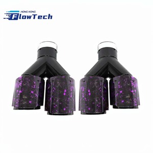 Punta de escape doble FlowTech de fibra de carbono y acero inoxidable, negro satinado con lámina morada, 1 a 2, universal para modificación de automóviles - Product Image 5