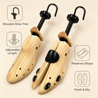 Embauchoir réglable en bois de pin avec crochet de suspension, extensible, pour chaussures en cuir homme et femme, anti-plis