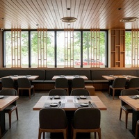 Meubles de restaurant modernes et minimalistes, respectueux de l'environnement - Table en bois massif et canapé en cuir durable - Ensemble de sièges privés