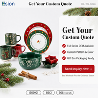 Service de table en céramique de Noël – Tasses, assiettes, bols – Édition spéciale fêtes avec logo personnalisé, glaçure réactive rouge et verte, décalcomanie en relief – Vente en gros
