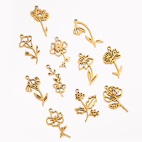 Pendentif en acier inoxydable motif fleur du mois de naissance, breloque florale creuse pour la fabrication de bijoux, breloque de collier étanche pour femme