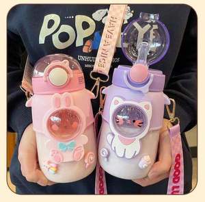500ml Garrafa de Água Reutilizável BPA-Free Copo de Plástico para Meninas Bonitas Palha/Strap para Beber Direto Seguro para Tours - Product Image 2