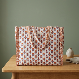 Bolsa de lona acolchada extragrande para fin de semana, bolsa de algodón con estampado de bloques, bolsa para pasar la noche, bolsa de compras, bolsa de viaje, bolsas hechas a mano para mujer - Product Image 4
