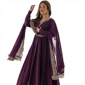 New Fabzone Casual Designer Georgette Solid Fabric Anarkali Gown Embroidered Dupatta Quick Dry for Festive Party Wear All - Product Image 2