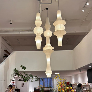 Lanterne en <span class=keywords><strong>papier</strong></span> esthétique Wabi-Sabi <span class=keywords><strong>de</strong></span> la dynastie Song, Lustre d'escalier central en acier inoxydable, <span class=keywords><strong>Suspension</strong></span> design pour salon - Product Image 1