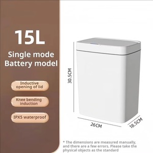 White Plastic Automatic Sensor Trash <b>Bin</b> Rectangular Waterproof Waste Can with Lid for Bathroom Kitchen <b>Bedroom</b> Office - Product Image 2