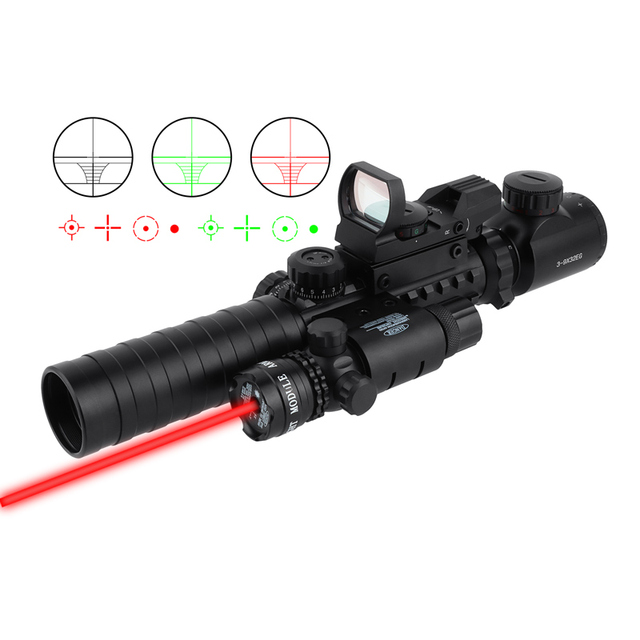 MZJ Optics 3-in-1 Combine Optical 3-9x32EG Red Green Dual Illumination Multi-function Scope with 4 Reticle Sight Red Laser Sight
