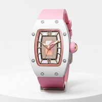 Damen Tonneau-Form Quarz-Armbanduhr Funkelndes Diamant-Besetztes Perlmutt-Zifferblatt Rosa Silikon Langlebig Luxuriös Modisch mit Box