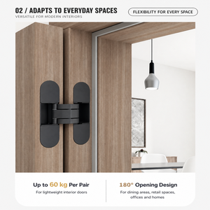 Concealed Door <b>Hinge</b> 3D Adjustable <b>180</b> <b>Degree</b> Heavy Duty 120X30 60KG Zinc Alloy Matte Black for Interior Wooden Door Hardware - Product Image 3