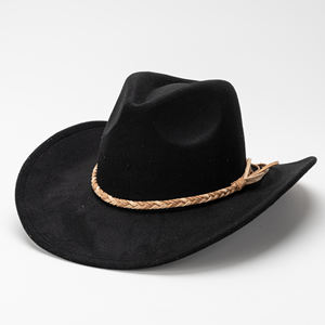 Chapeau de cowboy en feutre pour l'automne et l'hiver, à bord bouclé ethnique, coupe-vent, pour <span class=keywords><strong>homme</strong></span>, femme et couple, chapeau pare-soleil, randonnée en plein air, camping, chapeau de jazz chaud - Product Image 1
